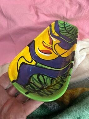 Hand-Painted Multicolor Decorative Serveware Tray - Yellow, Green, Purple